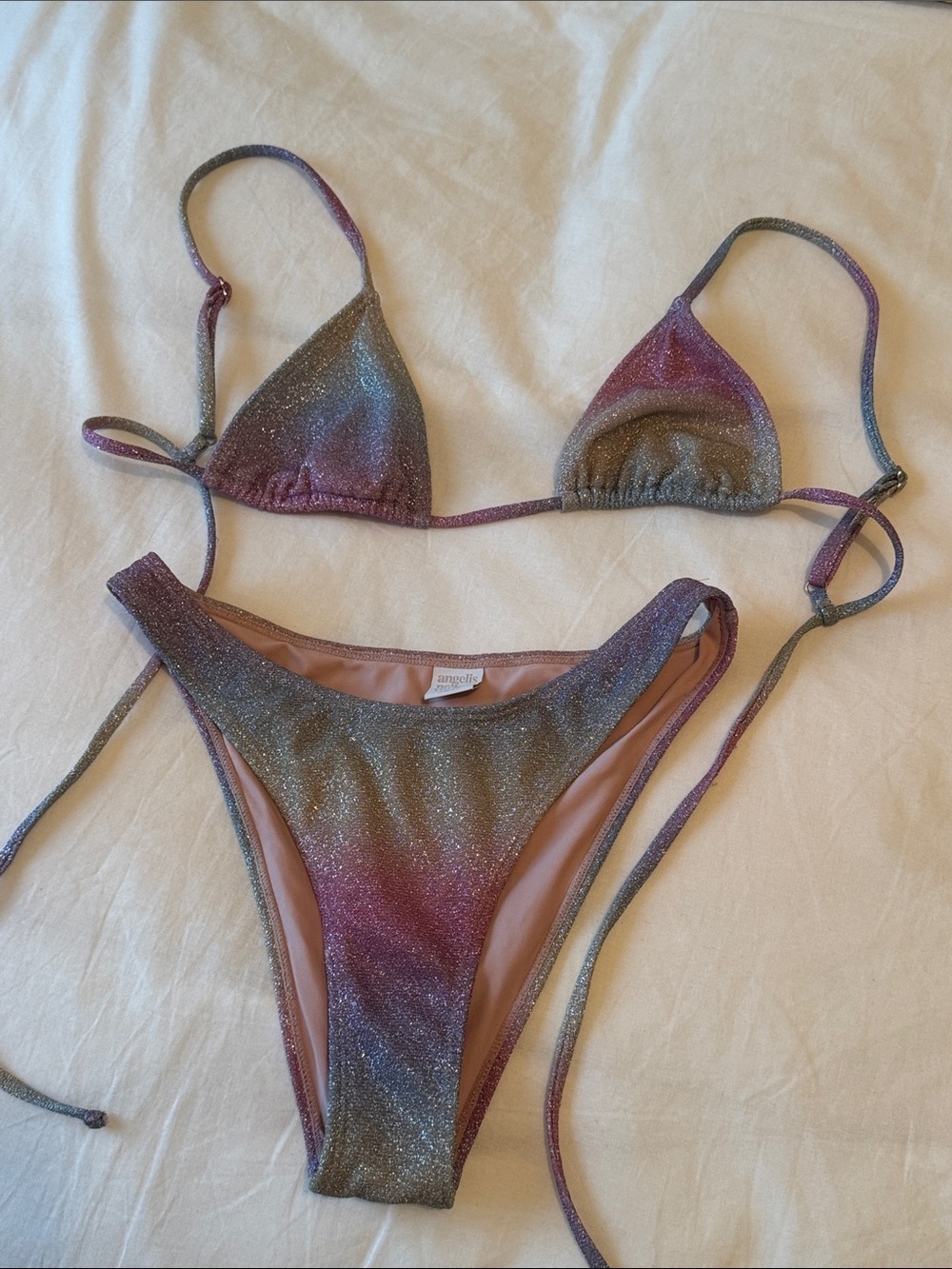 Shimmer Triangle Bikini Set in Multicolor
